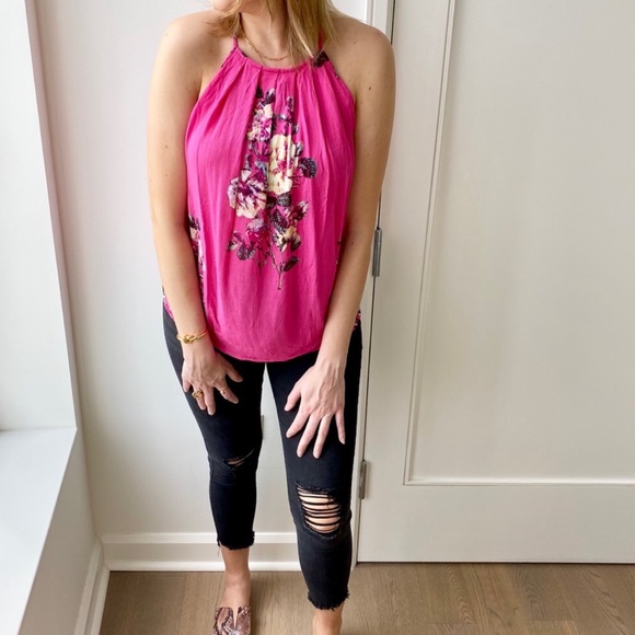 Pink floral button back halter size small - Picture 2 of 8